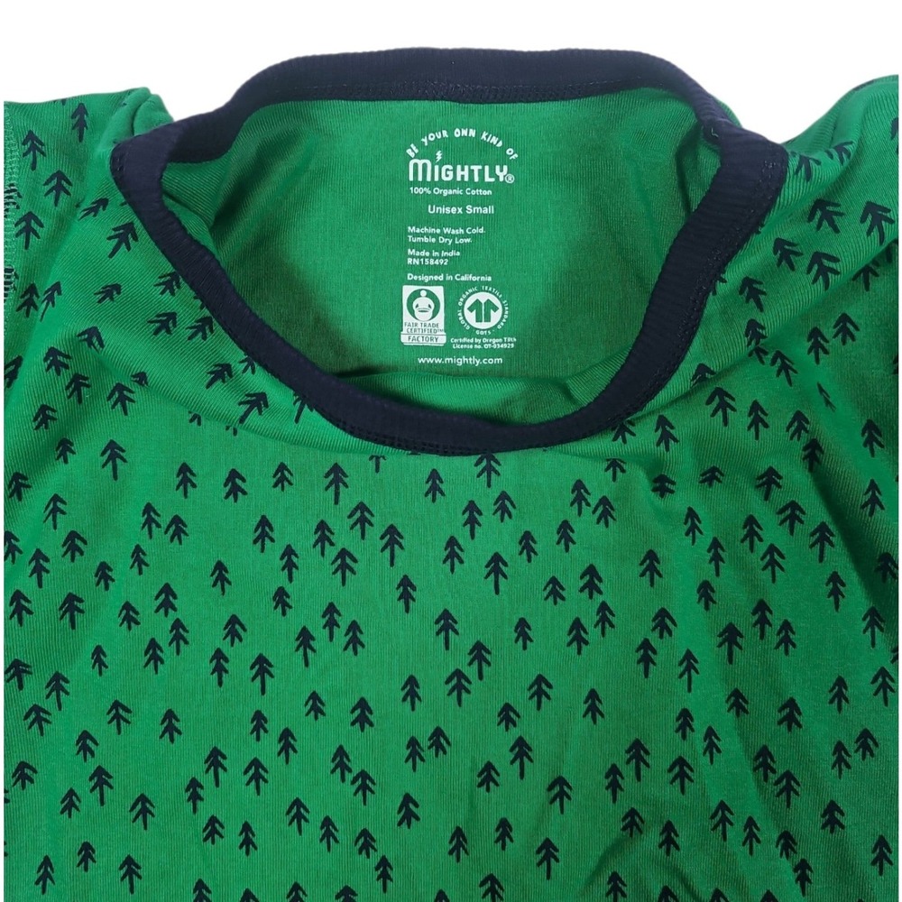 Mighty Organic Cotton Pajama‎ Set Unisex Small Evergreen Trees Print New